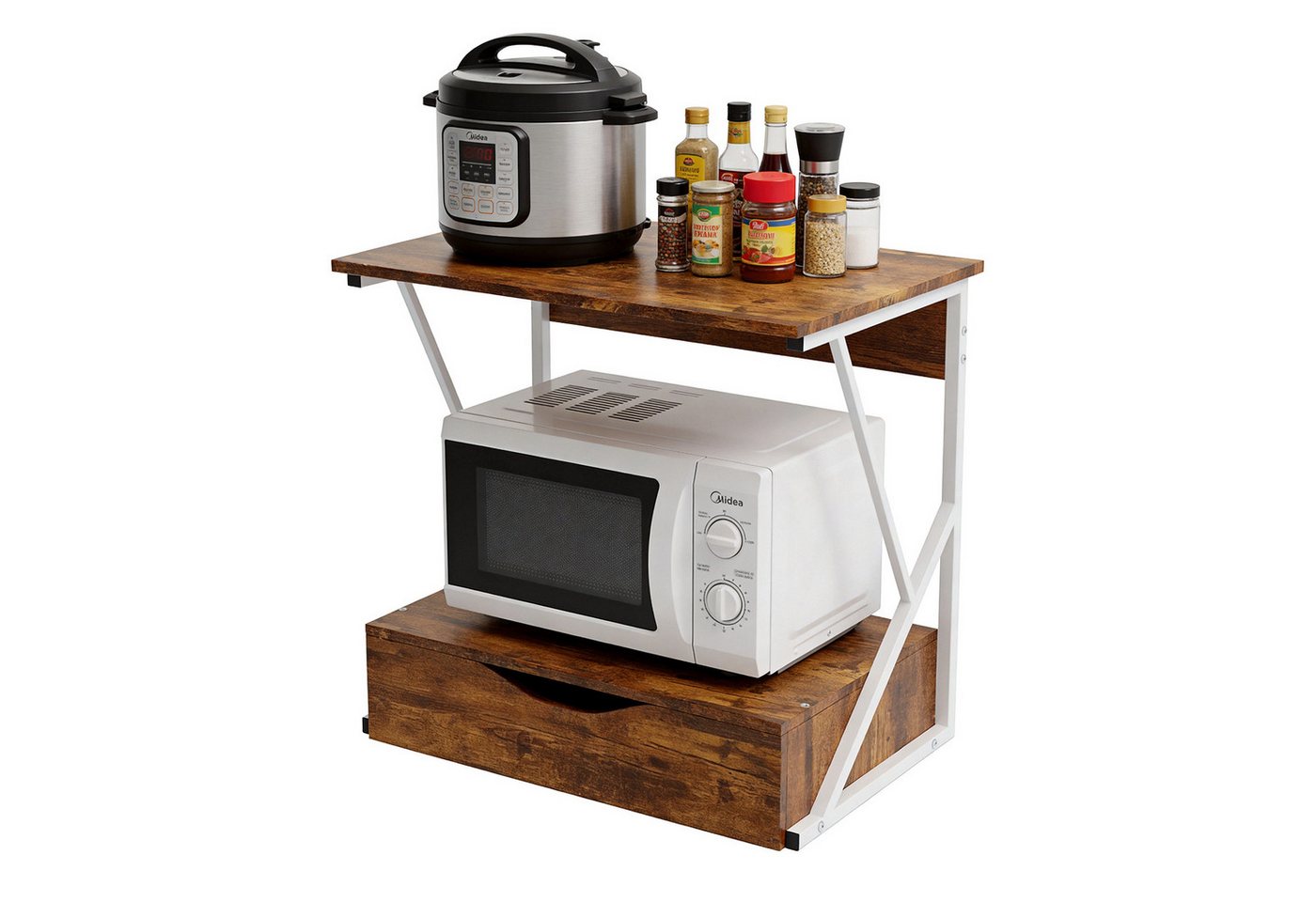JEOBEST Küchenregal 2-Stufig Küche Mikrowelle Stand Regal, Gewürzregal, (1-tlg)Mikrowellenregal mit Schublade – Einfache Montage