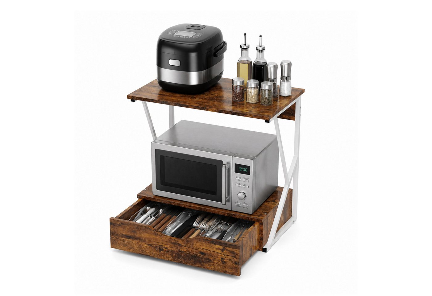 JEOBEST Küchenregal 2-Stufig Küche Mikrowelle Stand Regal, Gewürzregal, (1-tlg)Mikrowellenregal mit Schublade – Einfache Montage Bild 3