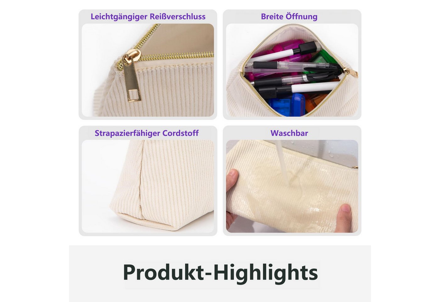 FOUORTUNATE-BEE Federmäppchen Cord-Stoff Großes Fassungsvermögen Federmäppchen Federtasche, (mit praktischem Reißverschluss, Mäppchen für Schule, Büro) Bild 4