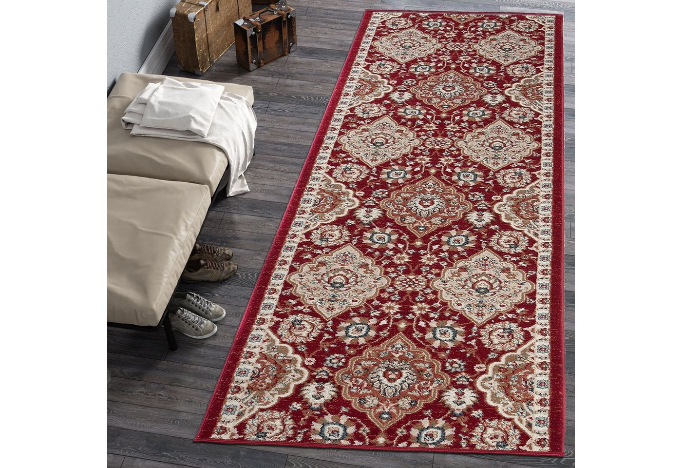 Mazovia Läufer Läufer Klassisch Bordüre Rot Schwarz Flur, Schlafzimmer, Diele, 70 x 100 cm, Fußbodenheizung Bild 2