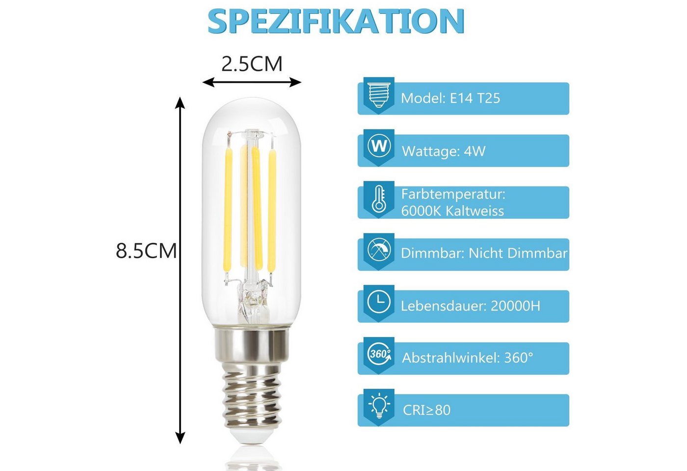 ZMH LED-Leuchtmittel LED Glühbirnen Vintage Lampe Birnen 4W Energiesparlampe, E14, 4 St., 6000k Bild 3