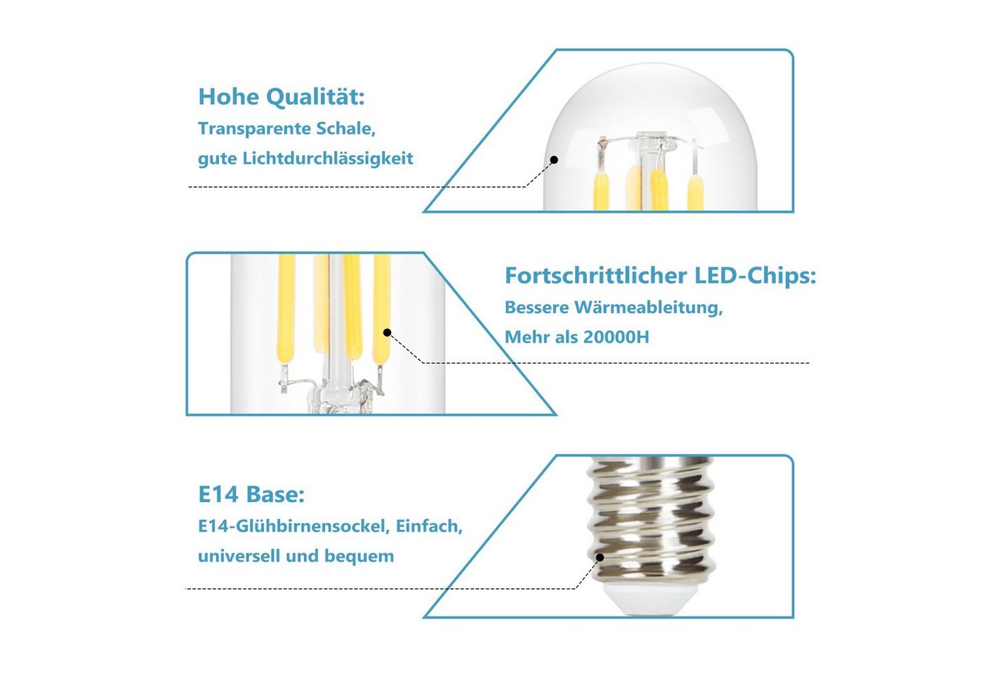 ZMH LED-Leuchtmittel LED Glühbirnen Vintage Lampe Birnen 4W Energiesparlampe, E14, 4 St., 6000k Bild 5