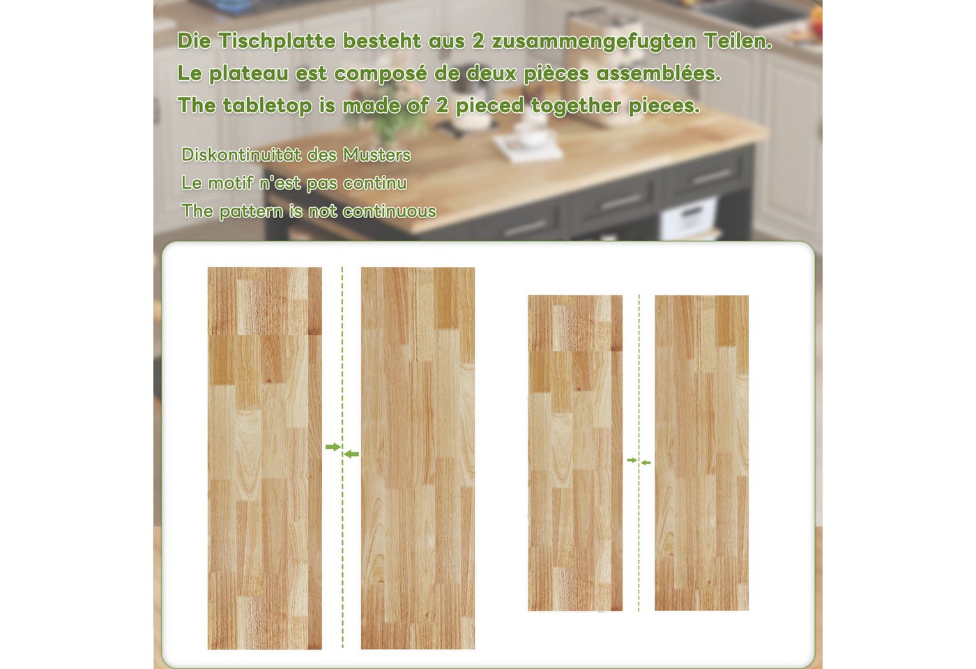 Flieks Kücheninsel mit ausziehbarer Esstisch und großer Stauraum, (Schrankmaße: B150/T90/H90 cm, Tischmaße: B96/T80/H75 cm), Küchenschrank mit Arbeitsplatte Holzoptik Buffetschrank Inselküche