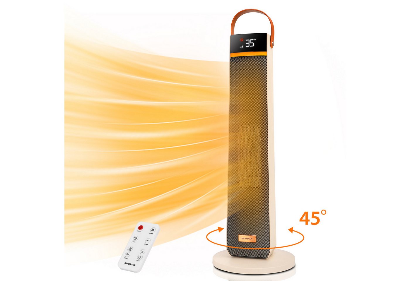 Aigostar Heizlüfter 2000W PTC Keramik Heizlüfter, Energiesparend, Fernbedienung, 24H, Weiß