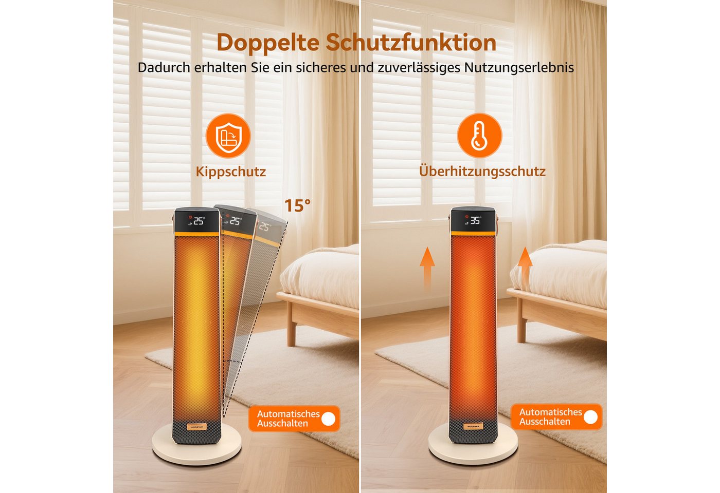 Aigostar Heizlüfter 2000W PTC Keramik Heizlüfter, Energiesparend, Fernbedienung, 24H, Weiß Bild 2