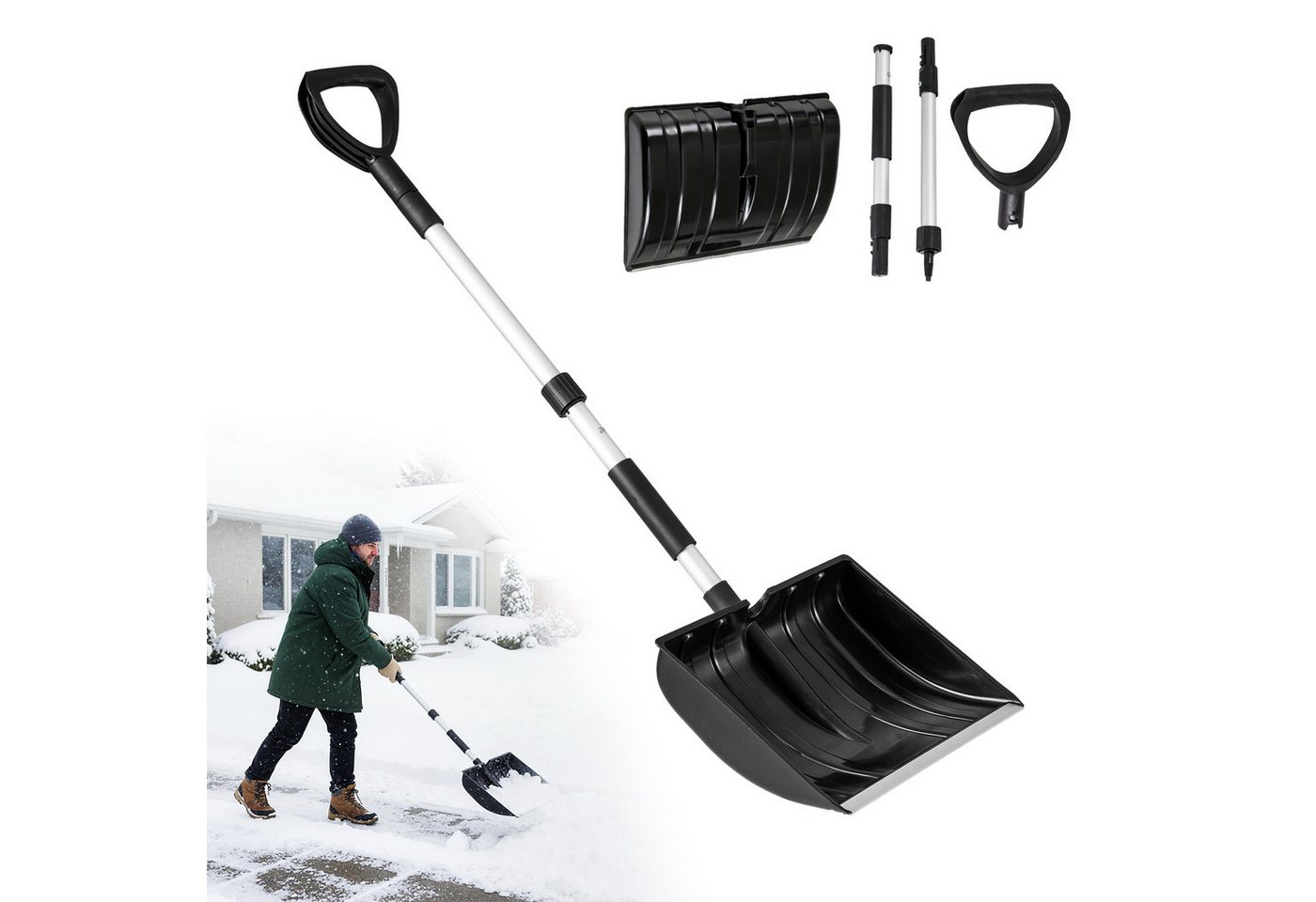 COSTWAY Schneeschieber, 40cm Schneeräumer mit breiter Schaufelblatt