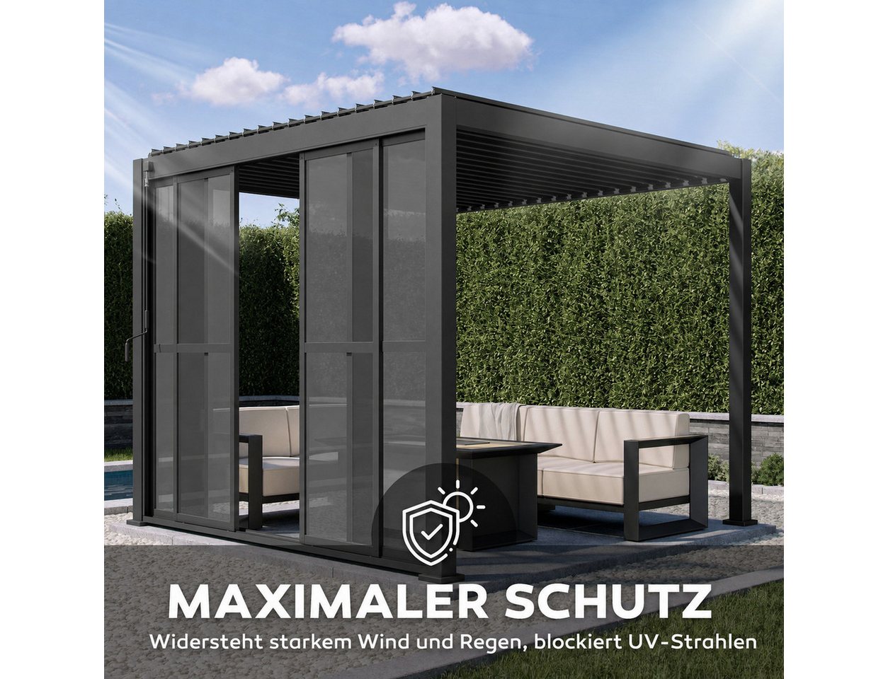 Mirador Pavillonseitenteil 3 m Schiebetür aus PC, 300x236 cm, 1-tlg, Aluminium + Polycarbonat für Mirador 111 Serie Pergola Anthrazit