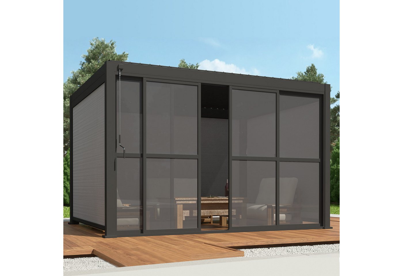 Mirador Pavillonseitenteil 3 m Schiebetür aus PC, 300x236 cm, 1-tlg, Aluminium + Polycarbonat für Mirador 111 Serie Pergola Anthrazit Bild 2
