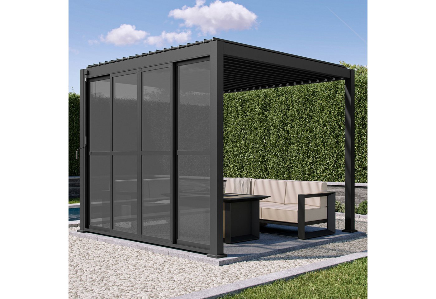 Mirador Pavillonseitenteil 3 m Schiebetür aus PC, 300x236 cm, 1-tlg, Aluminium + Polycarbonat für Mirador 111 Serie Pergola Anthrazit Bild 5