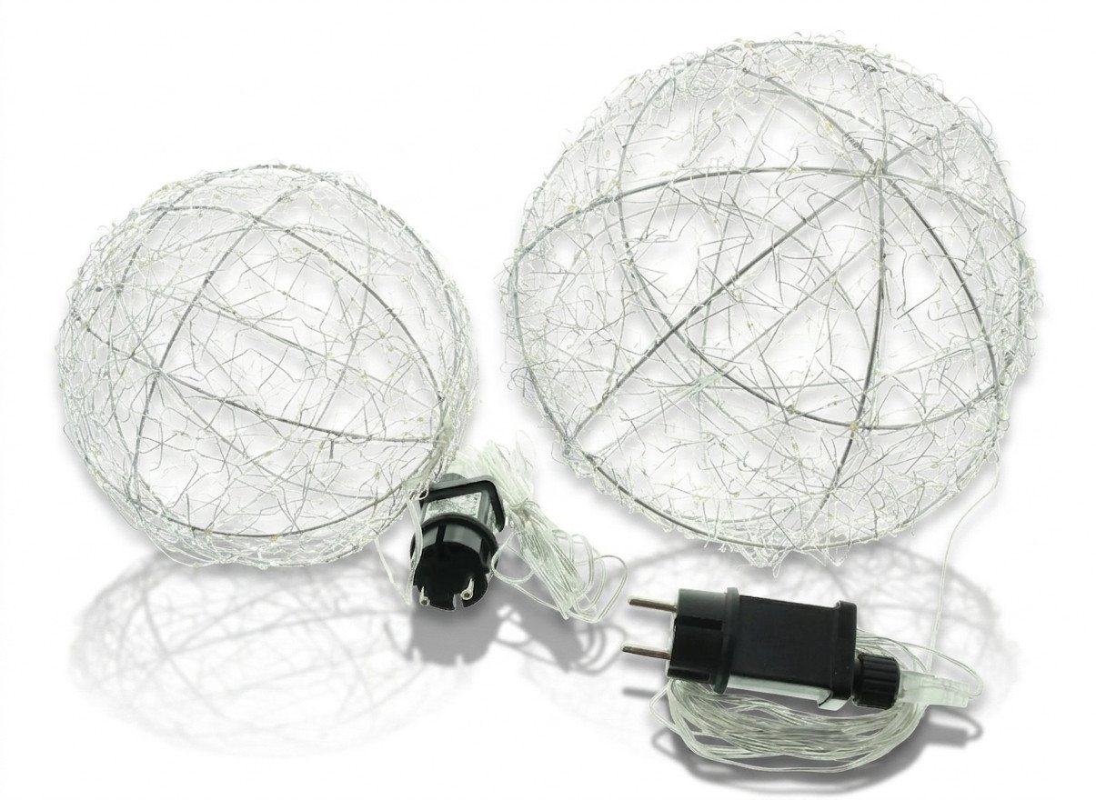 Home-trends24.de LED Dekolicht LED Kugel Silber Warm Timer Kugelleuchte Deko Innen & Außenbereich 2er Bild 2