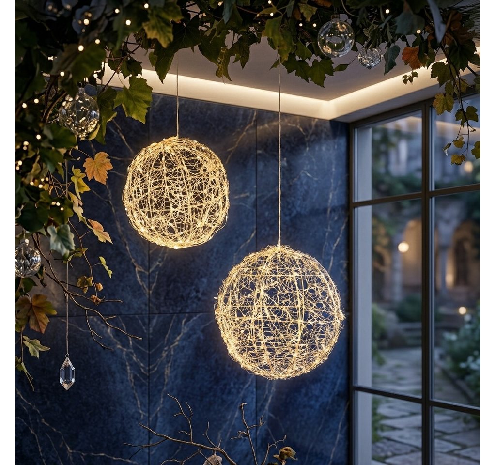Home-trends24.de LED Dekolicht LED Kugel Silber Warm Timer Kugelleuchte Deko Innen & Außenbereich 2er Bild 3