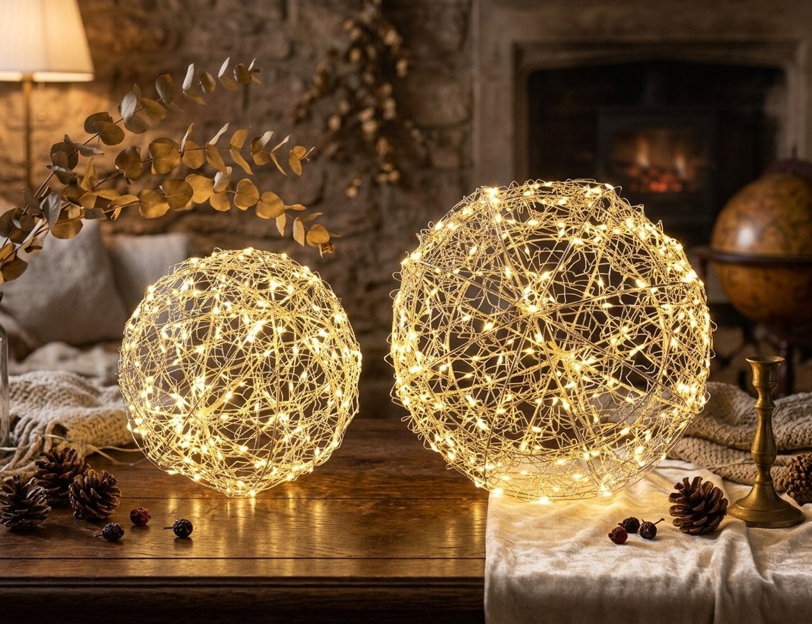 Home-trends24.de LED Dekolicht LED Kugel Silber Warm Timer Kugelleuchte Deko Innen & Außenbereich 2er Bild 4