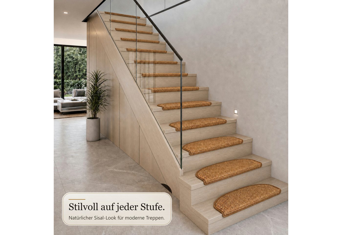 Floordirekt Stufenmatte Goa mit Winkelprofil & Klebestreifen, 100 % Sisal Bild 5