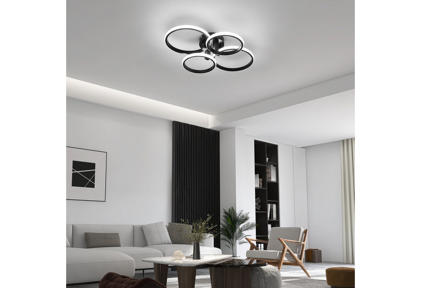 Riserva LED Deckenleuchte LED Deckenleuchte dimmbar 57W Schwarz 4 Ringe Fernbedienung, LED wechselbar, Energiesparend, kein Flimmern, Augenschutzdesign Bild 3