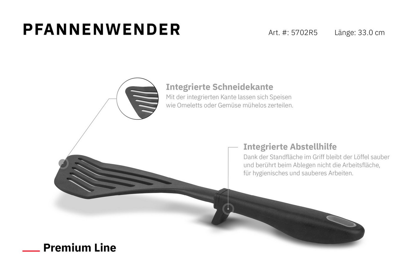 rena germany Pfannenwender Premium, Praktische Schneidekante, Schlitzförmige Wendeplatte, Made in Germany