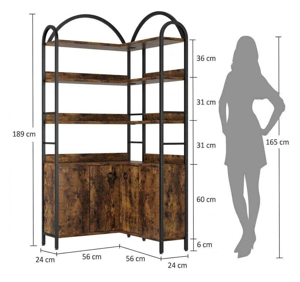 GarveeMore Bücherregal 6 Ebenen L-förmiges Eckregal Ablageregal Stauraumregal Mehrzweckregal, 189 cm Bogen Eckbücherregal Aktenregal Regal Standregal, Metallrahmen Bild 5