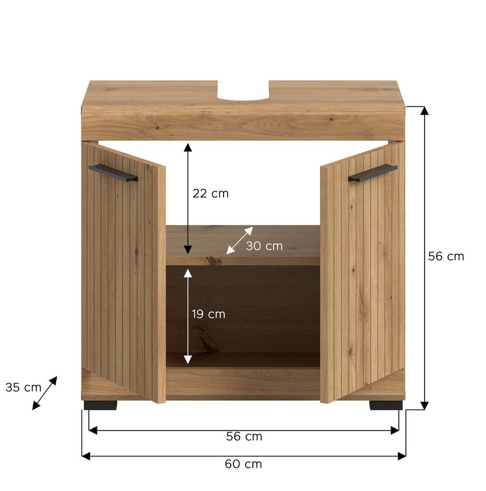 xonox.home Waschbeckenunterschrank in Artisan Eiche Nachbildung B/H/T: 60x56x34 cm