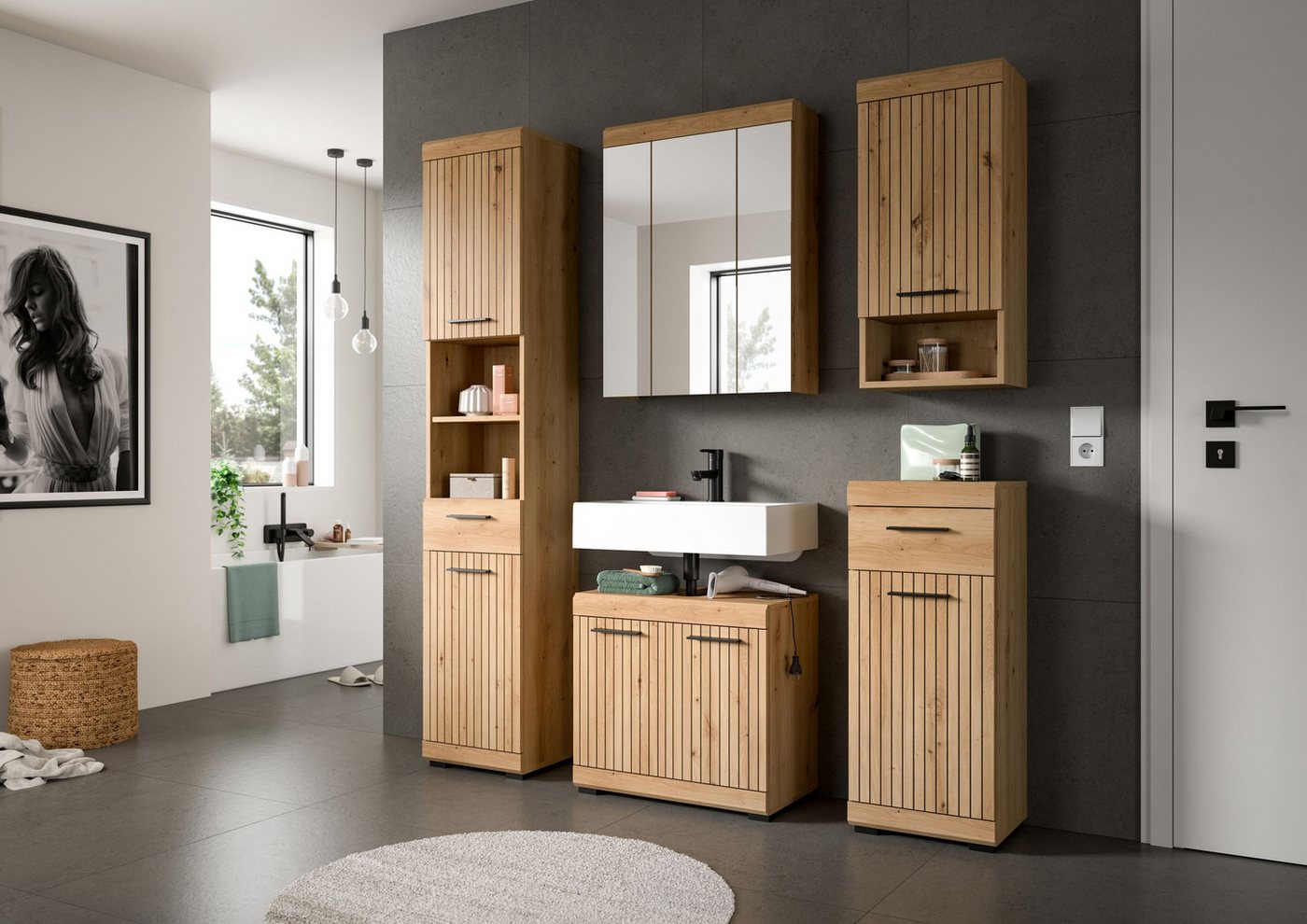 xonox.home Waschbeckenunterschrank in Artisan Eiche Nachbildung B/H/T: 60x56x34 cm Bild 4