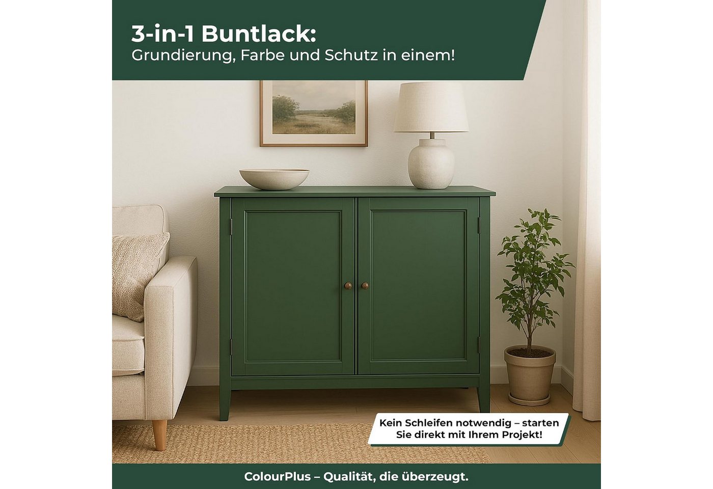 ColourPlus Acryl-Buntlack Buntlack, 2in1 Holzfarbe & Lack, wasserverdünnbar, ohne Grundierung, ergiebig