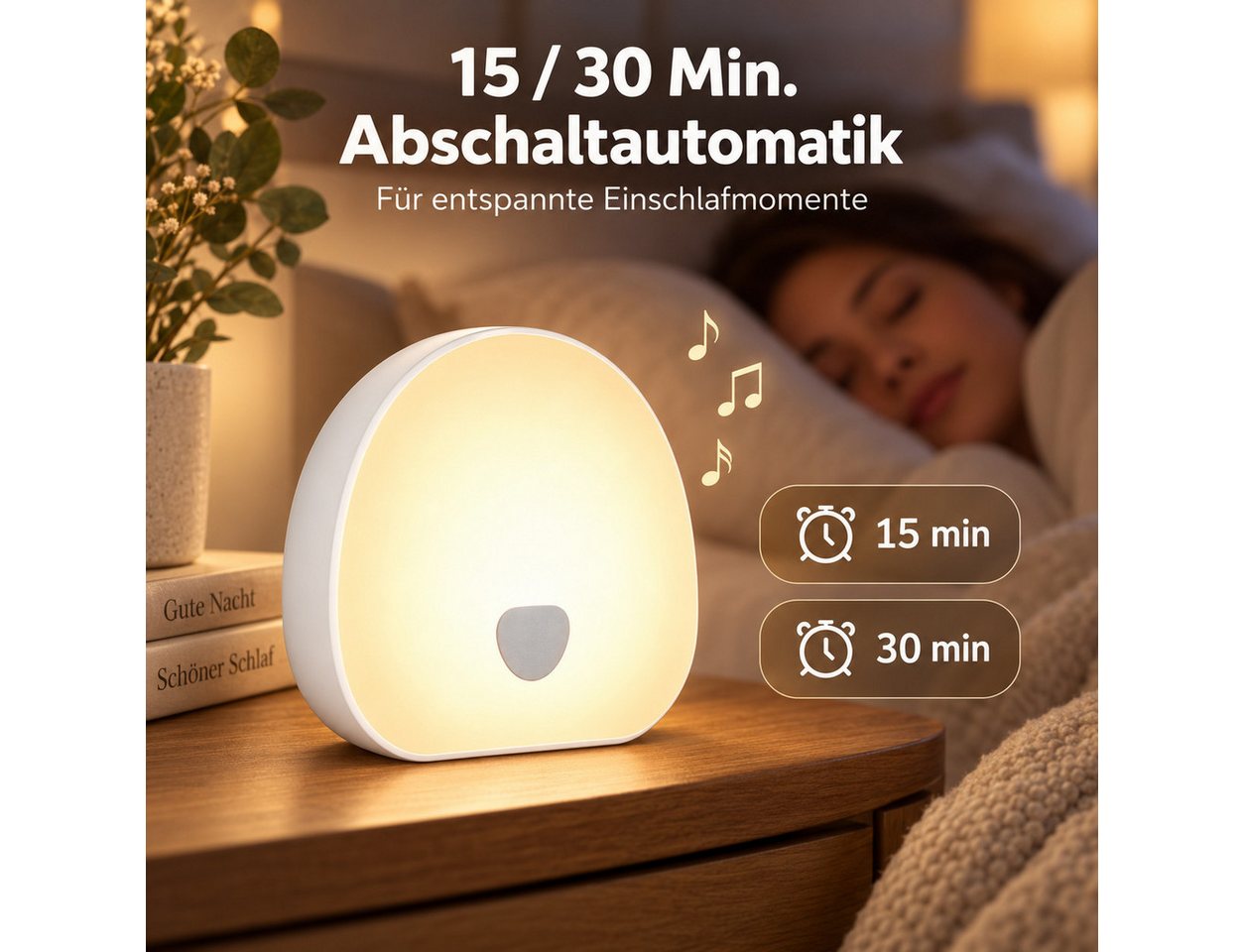 Vornix LED Nachtlicht LED Tischlampe Nachttischlampe, 3 Lichtfarben, Touch & Fernbedienung, Weißes-Rauschen-Nachtlicht mit 10 beruhigenden Klängen, dimmbarem RGB-Licht, 15/30-Min.-Timer, Lautstärkeregelung & USB-C, für Babyzimmer und Schlafzimmer Bild 3