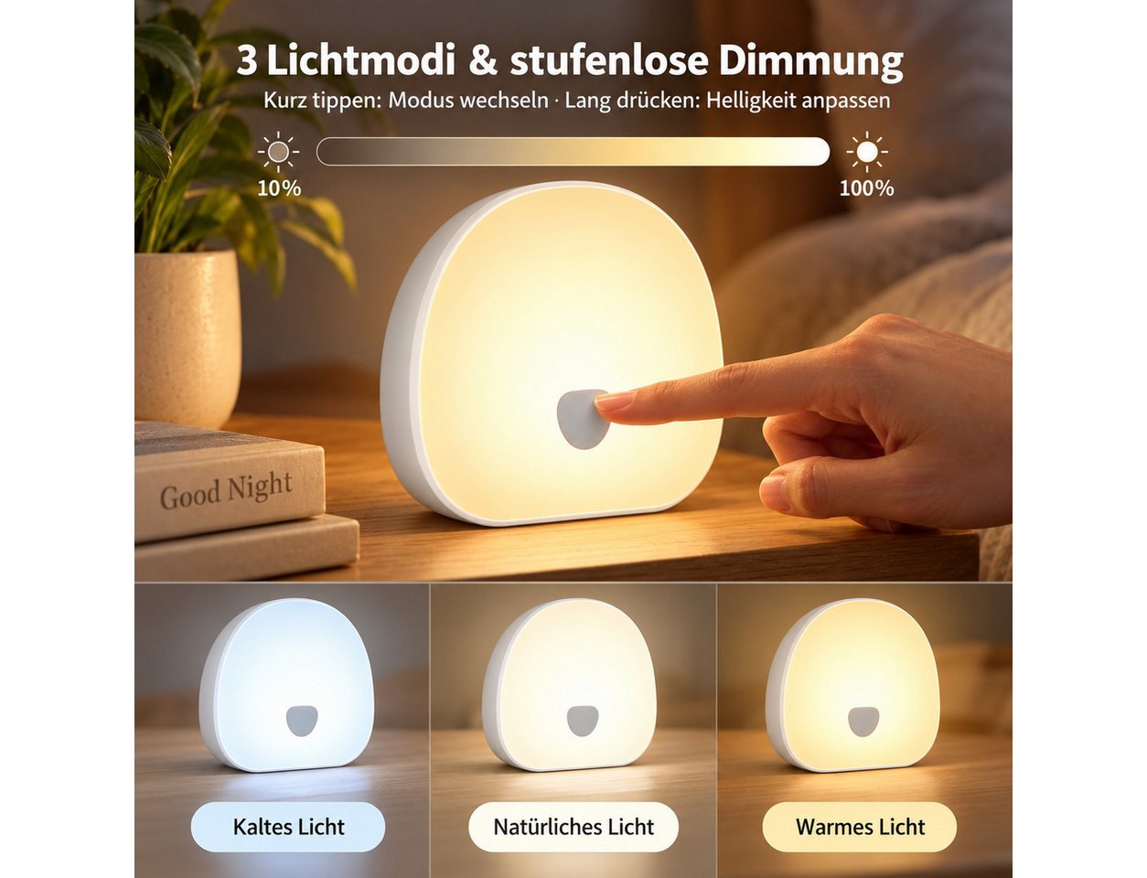 Vornix LED Nachtlicht LED Tischlampe Nachttischlampe, 3 Lichtfarben, Touch & Fernbedienung, Weißes-Rauschen-Nachtlicht mit 10 beruhigenden Klängen, dimmbarem RGB-Licht, 15/30-Min.-Timer, Lautstärkeregelung & USB-C, für Babyzimmer und Schlafzimmer Bild 5