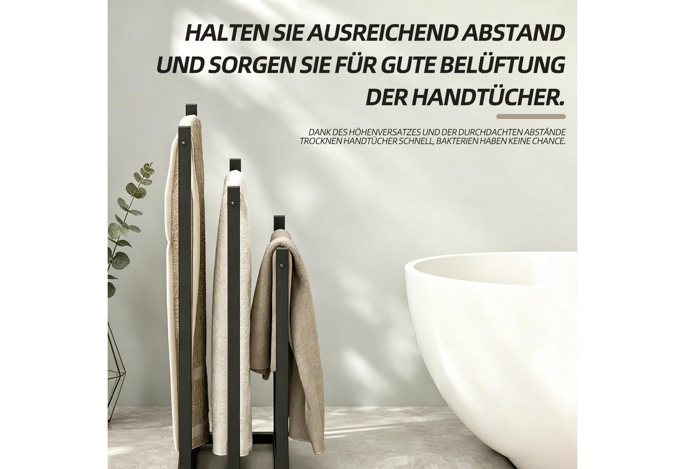Kityhome Handtuchhalter Handtuchhalter freistehend, 3 Stufen, ohne Bohren, 86×44×21 cm, 3 versetzte Stufen,Ideal für Badezimmer, Sauna & Gästezimmer Bild 3