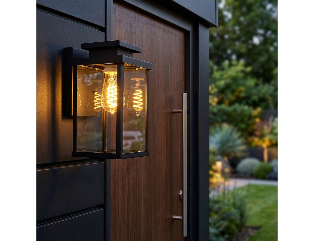 hofstein Außen-Wandleuchte »Poggio« Wandaußenleuchte moderne Wandlampe aus Metall/Glas in schwarz, ohne Leuchtmittel, E27, Außenleuchte abwärts mit Lichteffekt für den Eingangsbereich