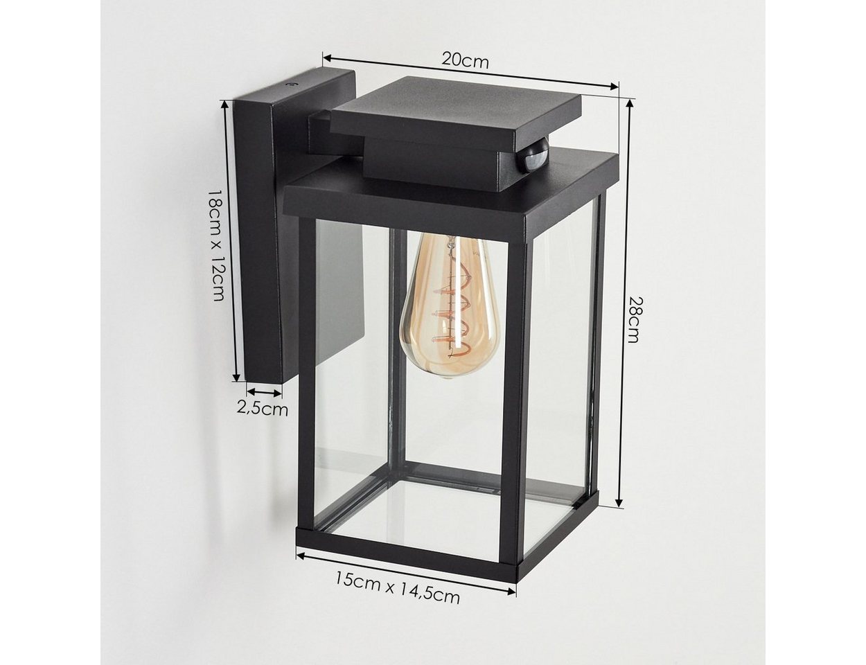 hofstein Außen-Wandleuchte »Poggio« Wandaußenleuchte moderne Wandlampe aus Metall/Glas in schwarz, ohne Leuchtmittel, E27, Außenleuchte abwärts mit Lichteffekt für den Eingangsbereich Bild 3