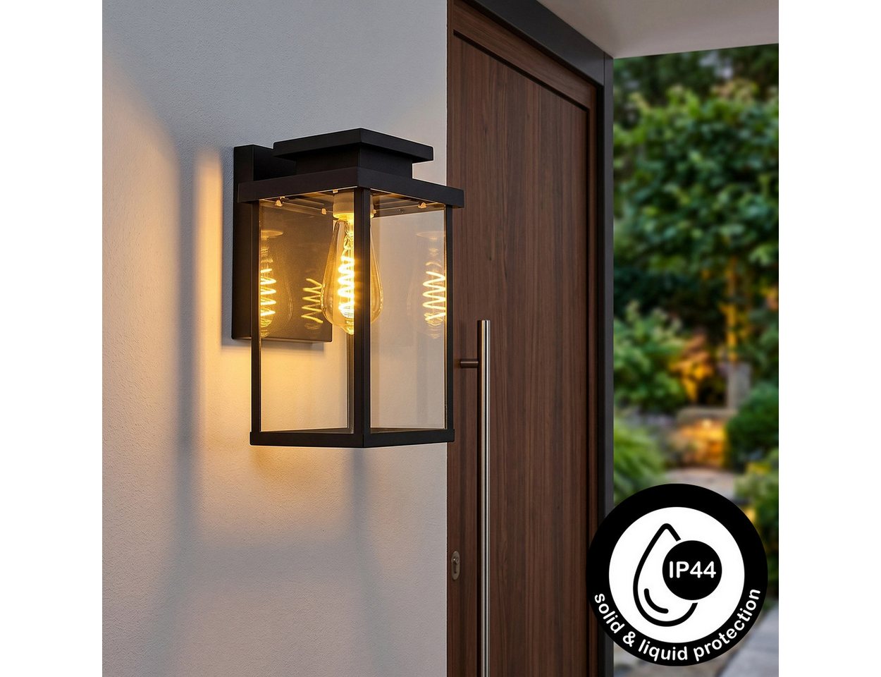 hofstein Außen-Wandleuchte »Poggio« Wandaußenleuchte moderne Wandlampe aus Metall/Glas in schwarz, ohne Leuchtmittel, E27, Außenleuchte abwärts mit Lichteffekt für den Eingangsbereich Bild 5
