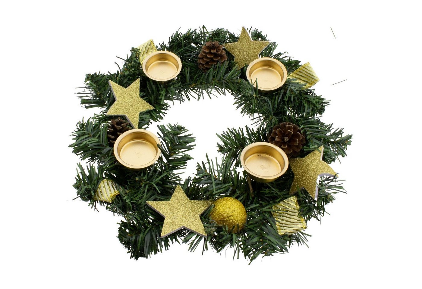 Annastore Adventskranz Adventskranz für Teelichter, fertig dekoriert Ø 30 cm, inkl. 4 Teelichtern