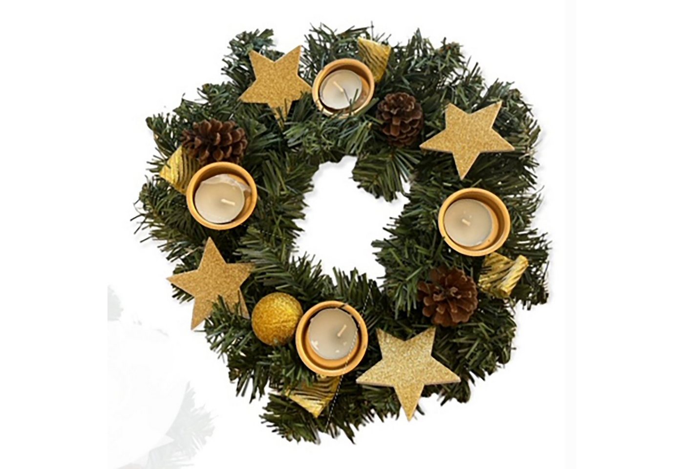 Annastore Adventskranz Adventskranz für Teelichter, fertig dekoriert Ø 30 cm, inkl. 4 Teelichtern Bild 2
