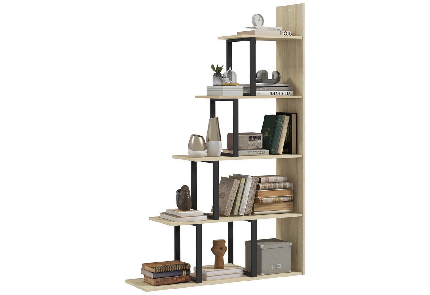 MC Star Bücherregal Stufenregal/Raumteiler im Industriestil mit 5 Ablagen, 102 x 30 x 160 cm, Eichenoptik Bild 2