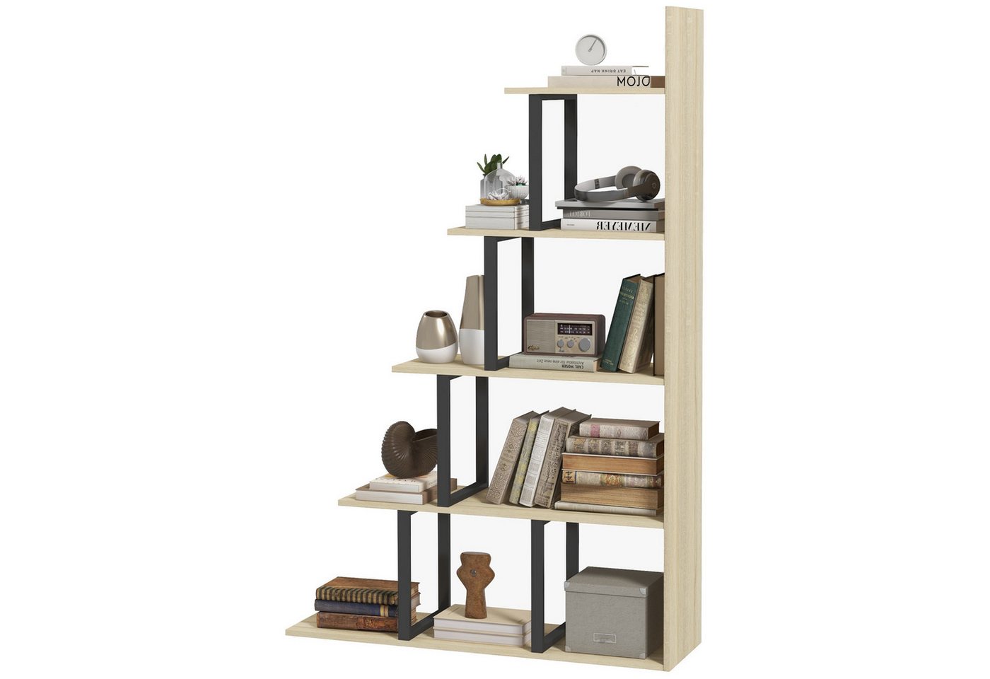 MC Star Bücherregal Stufenregal/Raumteiler im Industriestil mit 5 Ablagen, 102 x 30 x 160 cm, Eichenoptik Bild 3