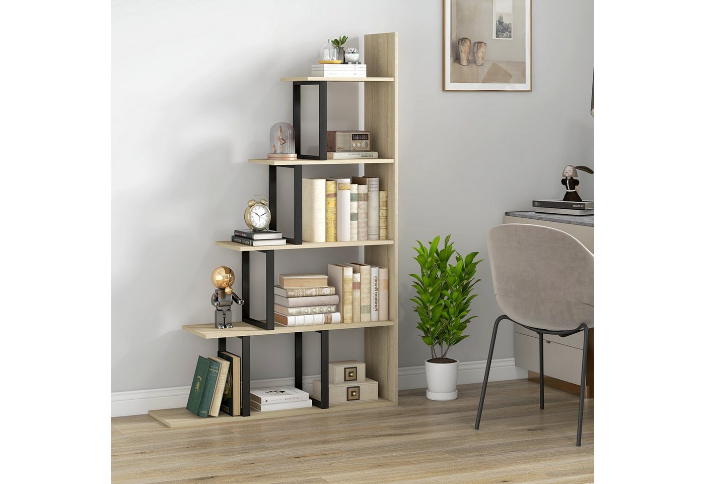 MC Star Bücherregal Stufenregal/Raumteiler im Industriestil mit 5 Ablagen, 102 x 30 x 160 cm, Eichenoptik Bild 5
