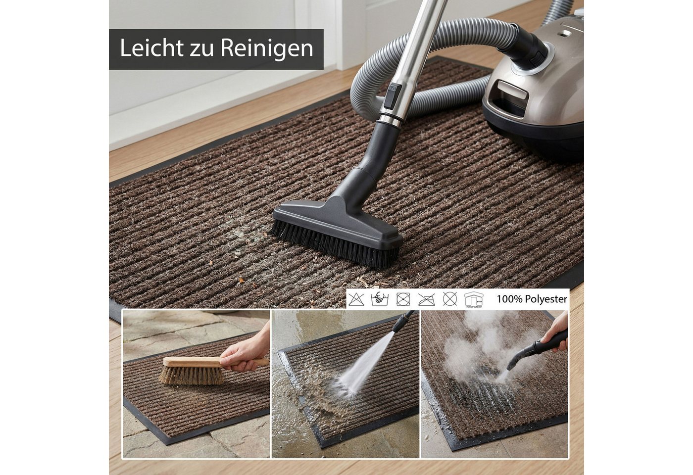 HELLSER Fußmatte für Außen & Innen – Rutschfeste Schmutzfangmatte – Braun & Schwarz, Flach & leicht zu reinigen – 60x90cm // 90x120cm