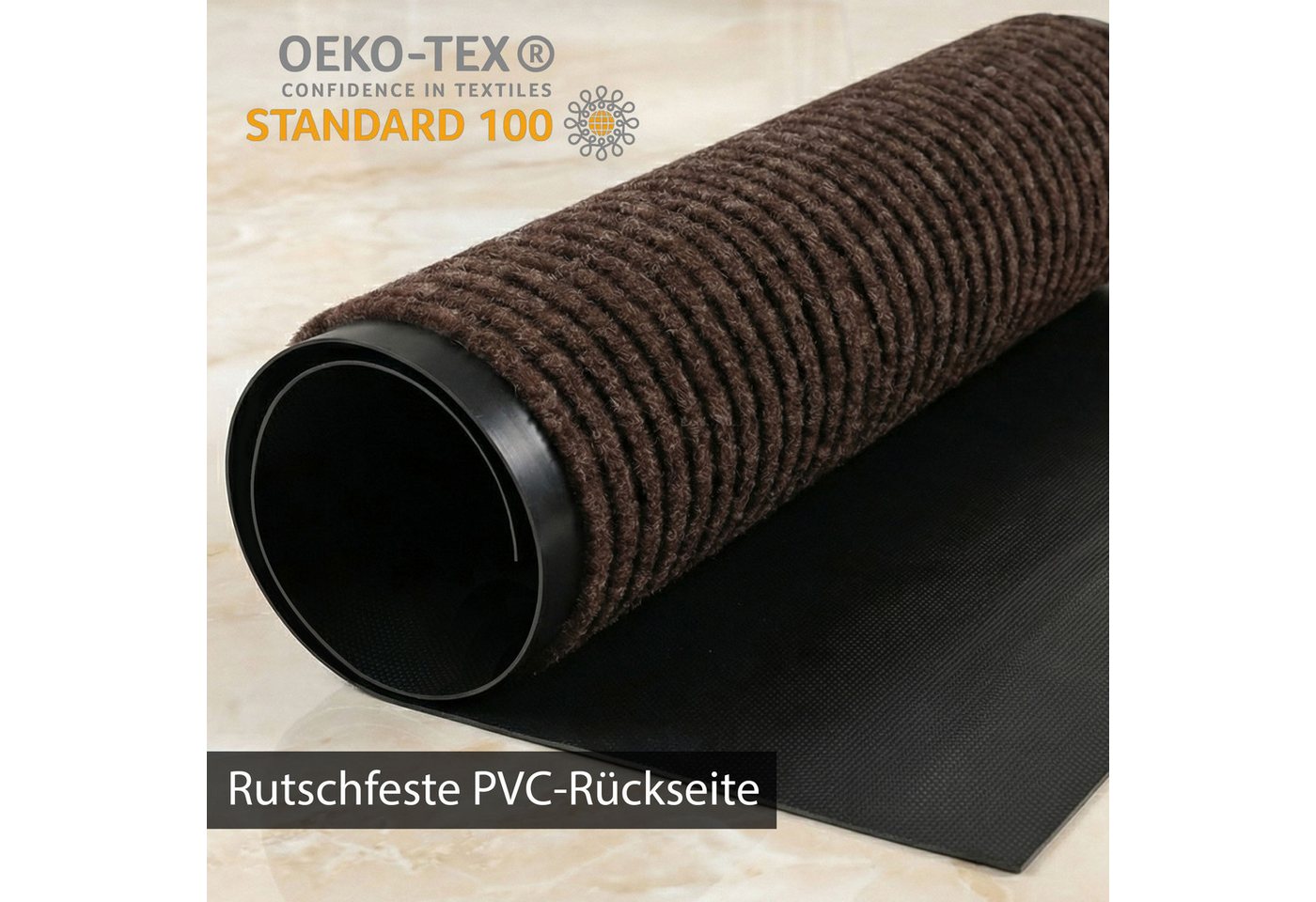 HELLSER Fußmatte für Außen & Innen – Rutschfeste Schmutzfangmatte – Braun & Schwarz, Flach & leicht zu reinigen – 60x90cm // 90x120cm Bild 4