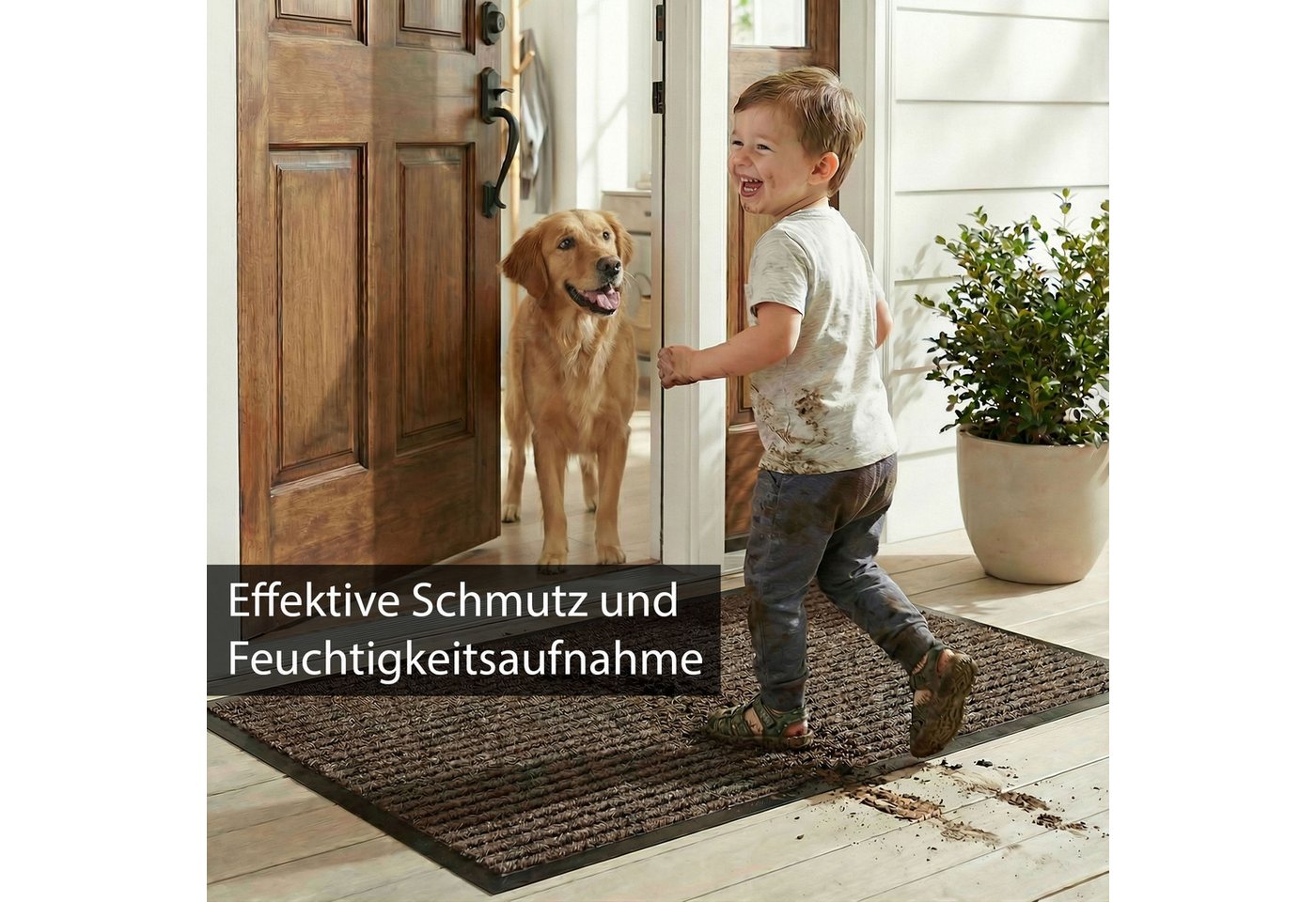 HELLSER Fußmatte für Außen & Innen – Rutschfeste Schmutzfangmatte – Braun & Schwarz, Flach & leicht zu reinigen – 60x90cm // 90x120cm Bild 5