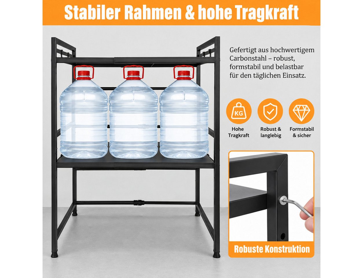 LEMLIT Küchenregal Mikrowellenregal ausziehbar 40–60 cm, 6 Haken und Schneidebretthalter, 1er Set 1-tlg., 2 Ebenen, Arbeitsplattenregal für Mikrowelle und Gewürze Bild 5