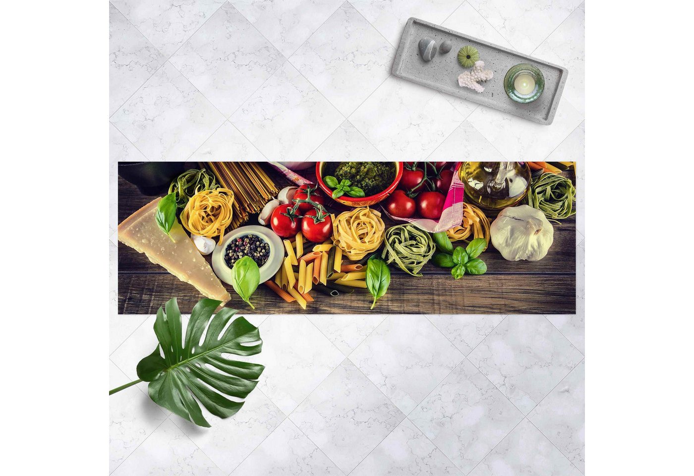 Bilderdepot24 Teppich Teppich Vinyl Küchenmatte Küche Holzoptik Nudeln Pasta lang, Läufer - bunt glatt, nass wischbar (Spritzer, Tierhaar) Saugroboter & Bodenheizung geeignet Bild 5
