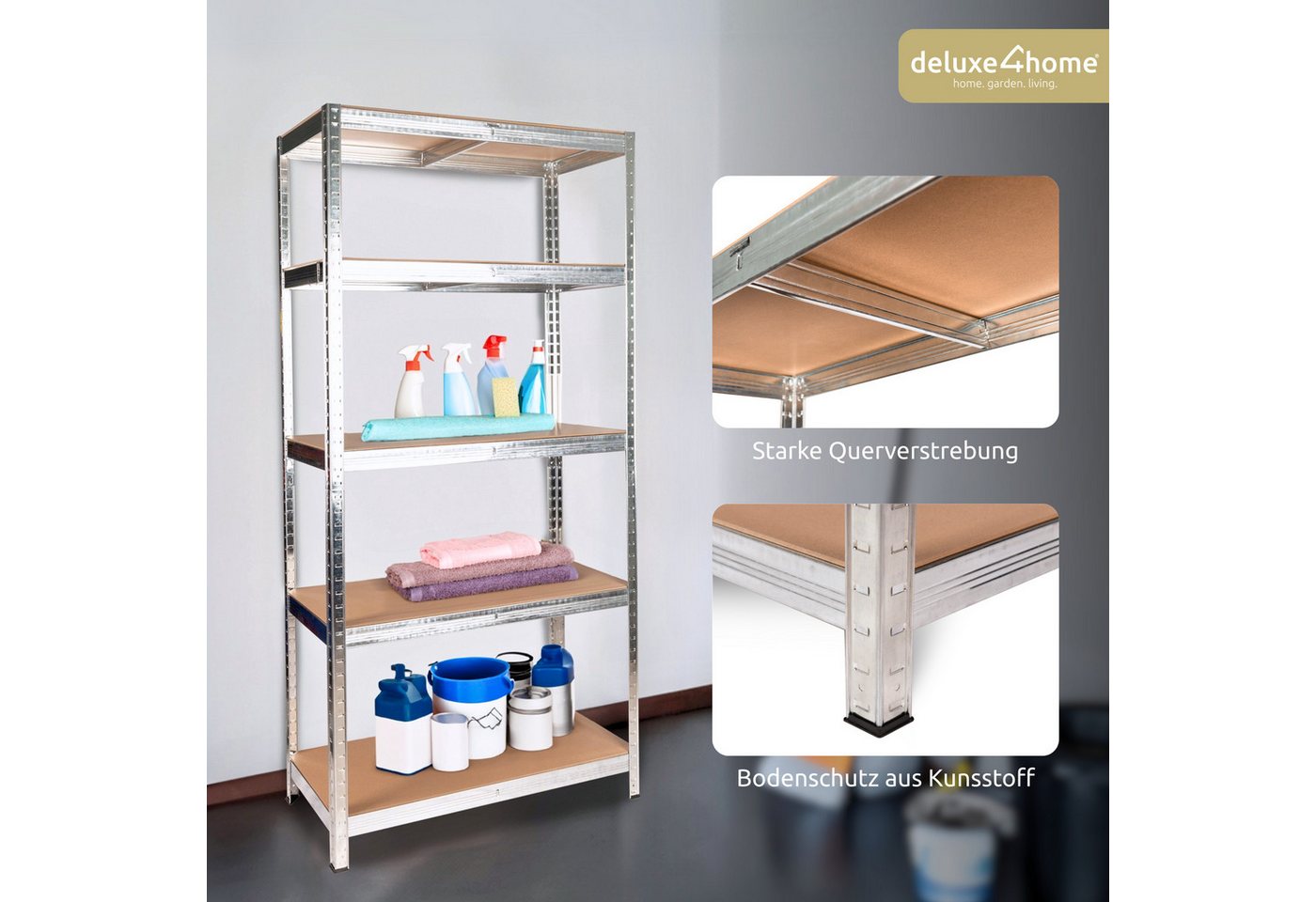 deluxe4home Schwerlastregal Kellerregal verzinkt I 40x90x180cm I Lagerregal bis 875kg I Stahlregal