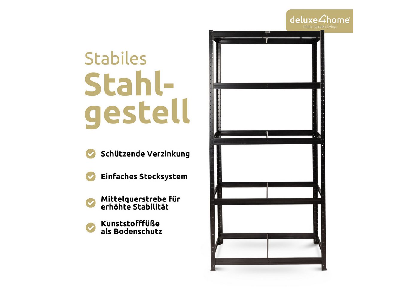 deluxe4home Schwerlastregal Kellerregal verzinkt I 40x90x180cm I Lagerregal bis 875kg I Stahlregal Bild 2