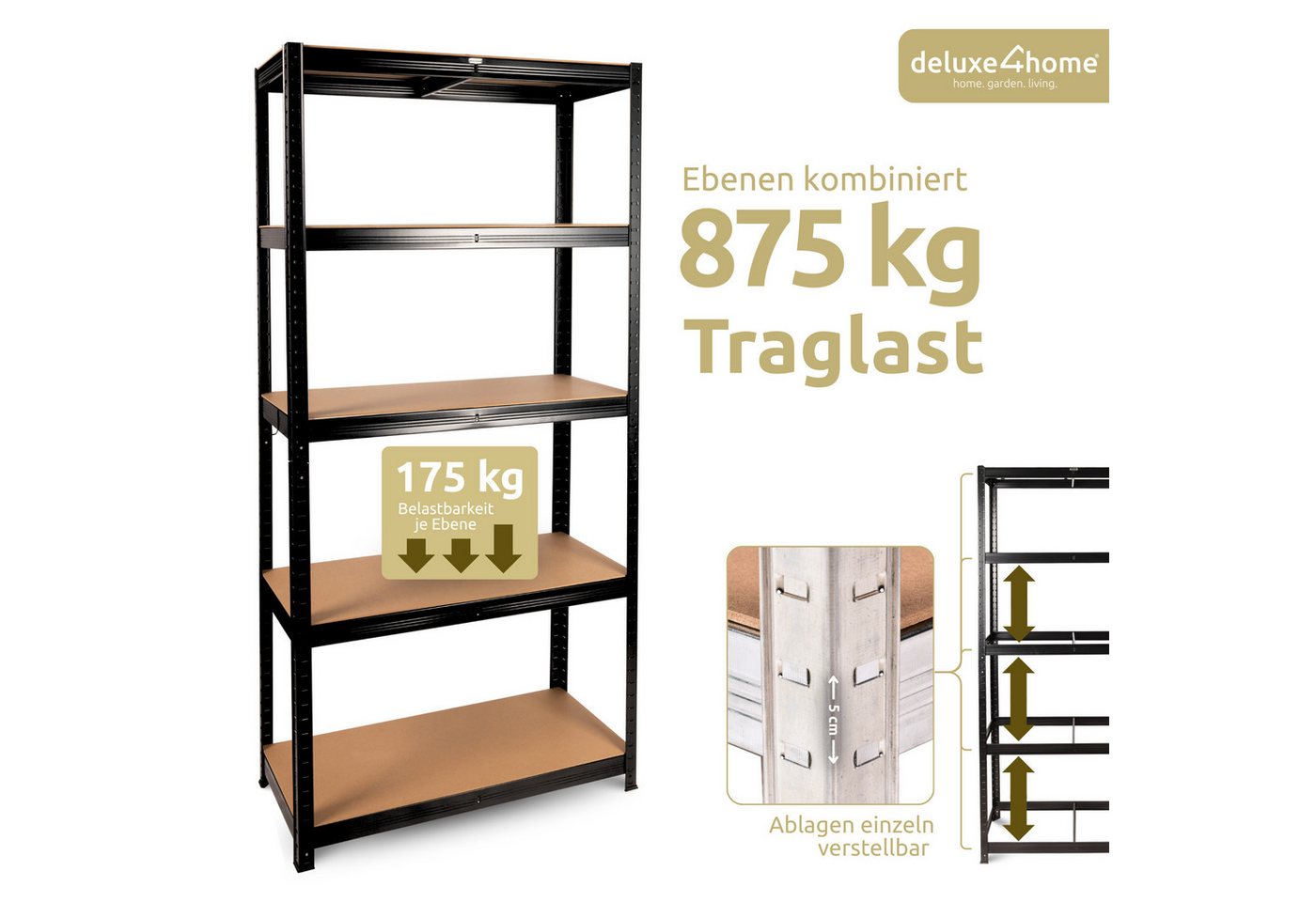 deluxe4home Schwerlastregal Kellerregal verzinkt I 40x90x180cm I Lagerregal bis 875kg I Stahlregal Bild 3
