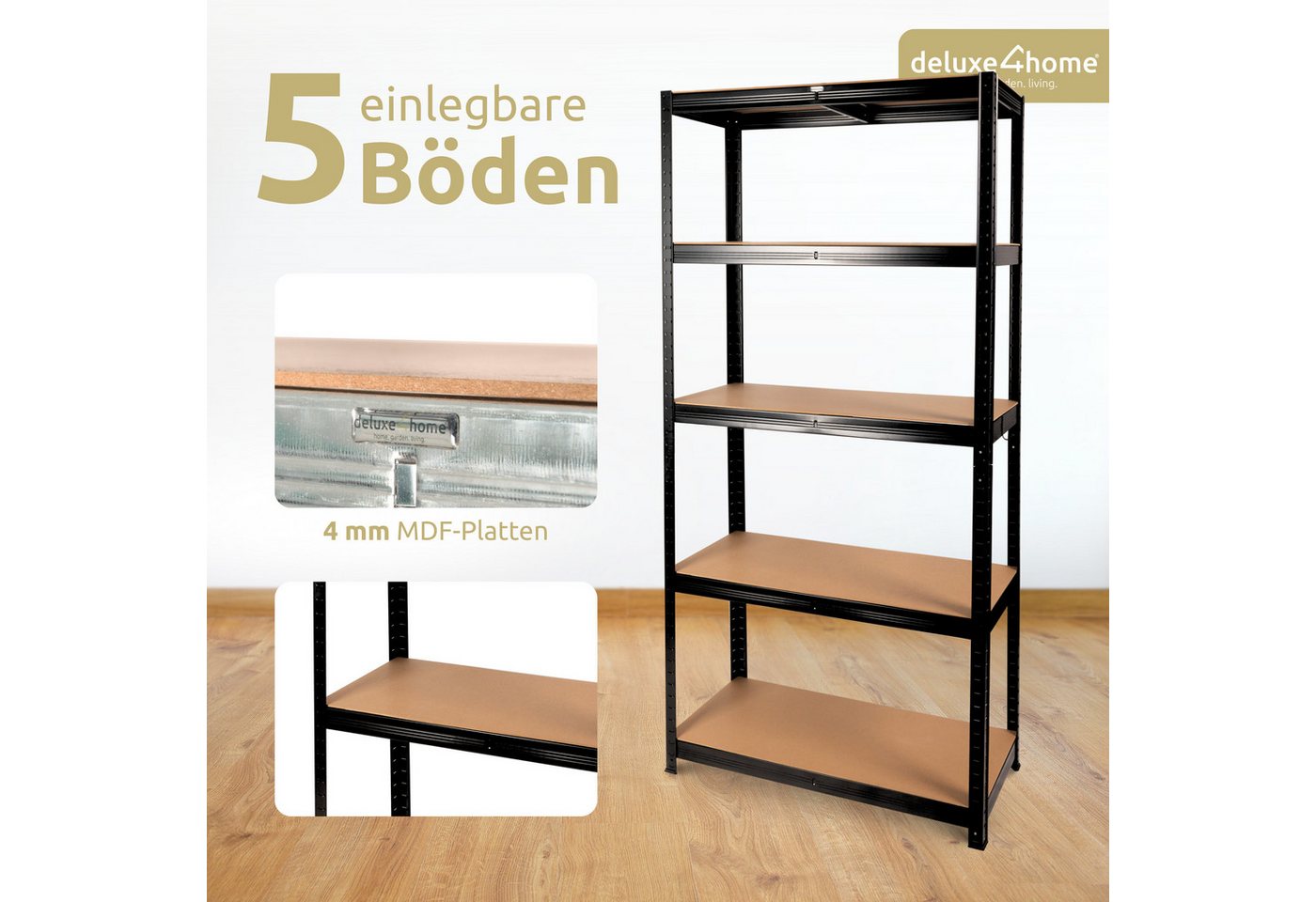 deluxe4home Schwerlastregal Kellerregal verzinkt I 40x90x180cm I Lagerregal bis 875kg I Stahlregal Bild 4