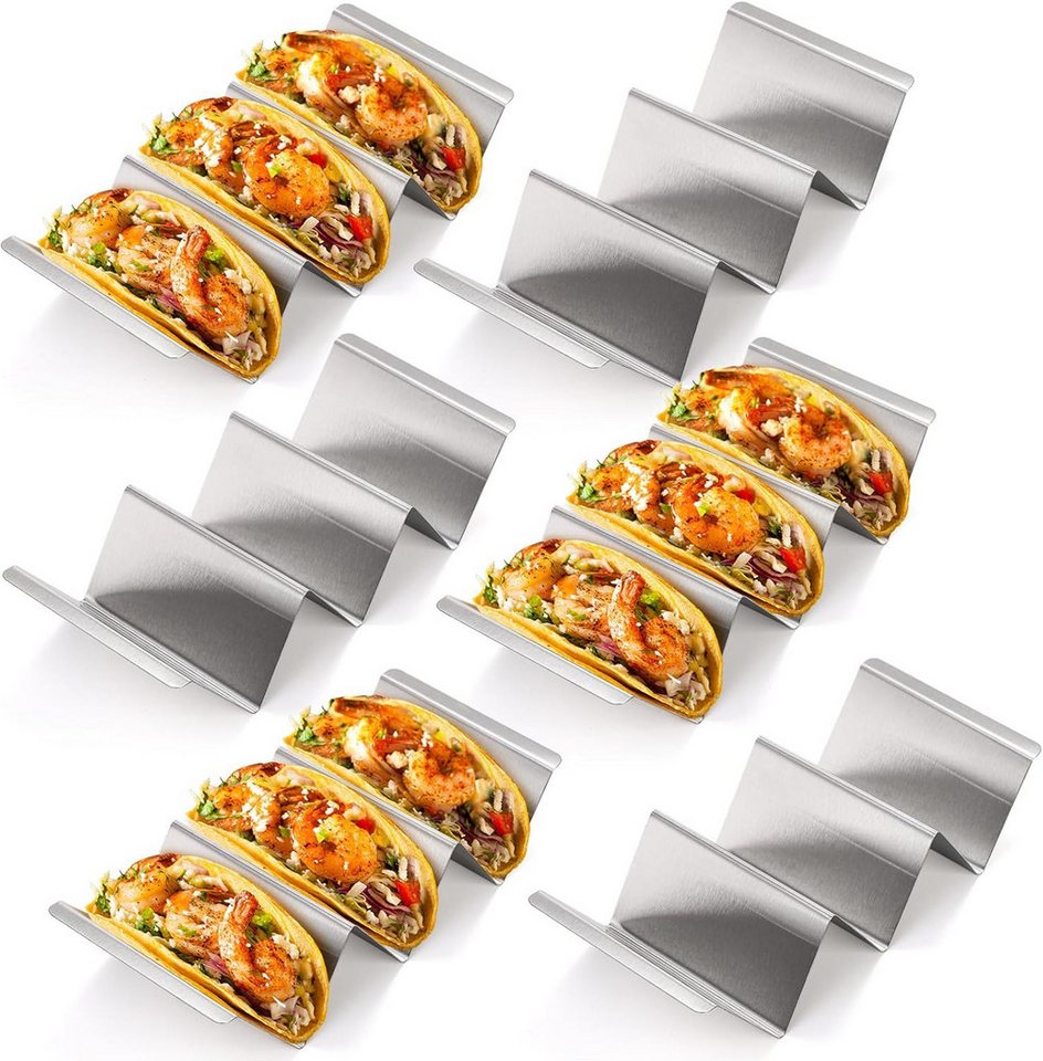 FOUORTUNATE-BEE Tortillaform 6 Edelstahl Taco-Halter mit Griff für Tacos, Sandwiches & Hotdogs, (6-tlg), Taco-Halter 6er Set aus Edelstahl mit Griff, breite Ausführung Bild 4
