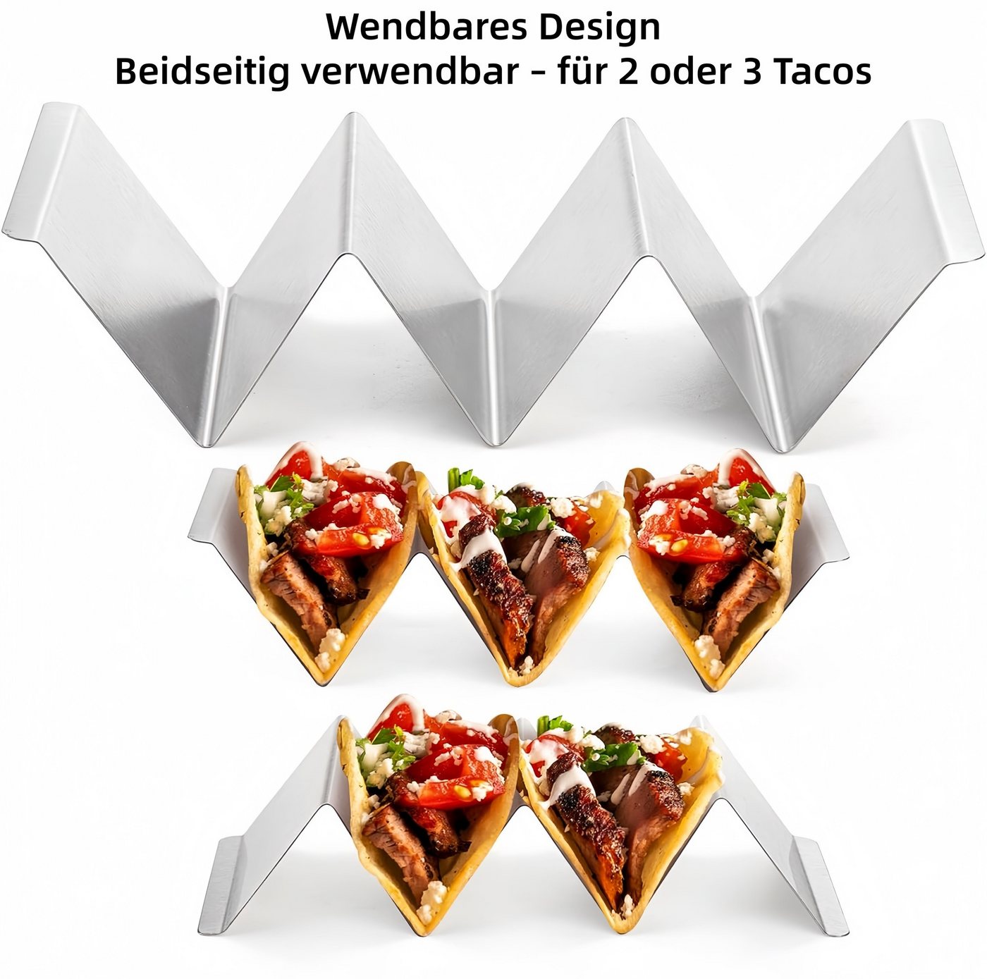 FOUORTUNATE-BEE Tortillaform 6 Edelstahl Taco-Halter mit Griff für Tacos, Sandwiches & Hotdogs, (6-tlg), Taco-Halter 6er Set aus Edelstahl mit Griff, breite Ausführung Bild 5