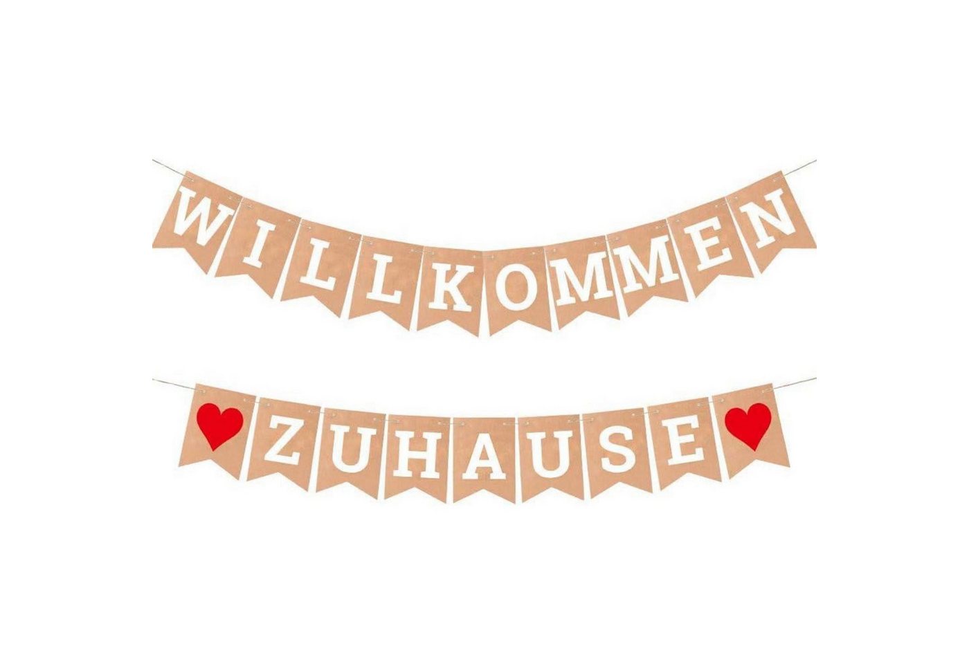 LuxusKollektion Wimpelkette Banner Willkommen Zuhause Girlande 19 Wimpel 2 Juteseile 3m Braun