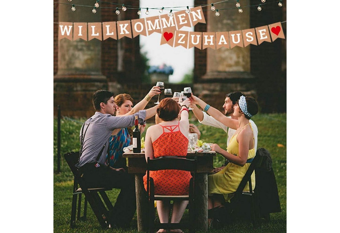 LuxusKollektion Wimpelkette Banner Willkommen Zuhause Girlande 19 Wimpel 2 Juteseile 3m Braun Bild 2