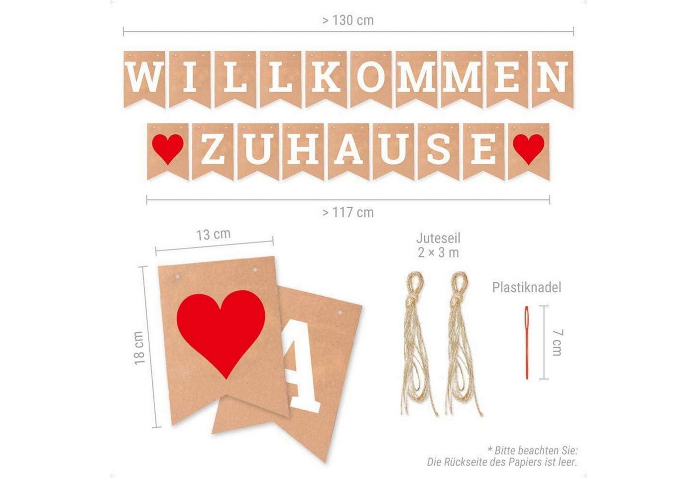 LuxusKollektion Wimpelkette Banner Willkommen Zuhause Girlande 19 Wimpel 2 Juteseile 3m Braun Bild 3