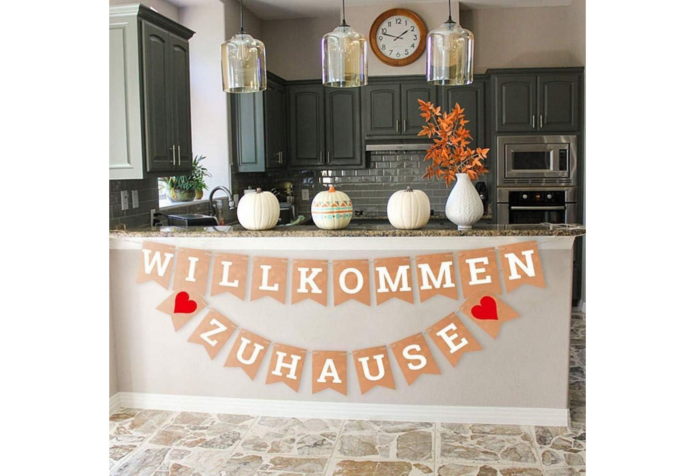 LuxusKollektion Wimpelkette Banner Willkommen Zuhause Girlande 19 Wimpel 2 Juteseile 3m Braun Bild 5
