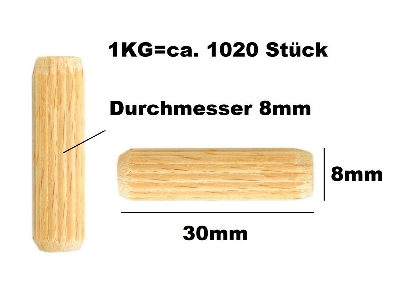 Prima-Online Holzdübel Riffeldübel Holzdübel Holzstifte Buche Ø8x [30, 35, 40, 50, 60]mm 1kg Bild 4